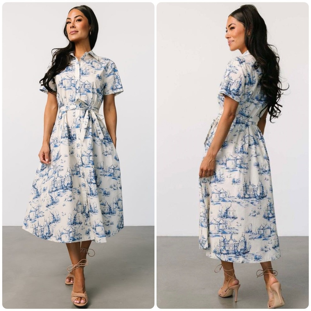 NWT Baltic Born Womens Layne Toile De Jouy Cottagecore Euro Summer Shirt Dress L